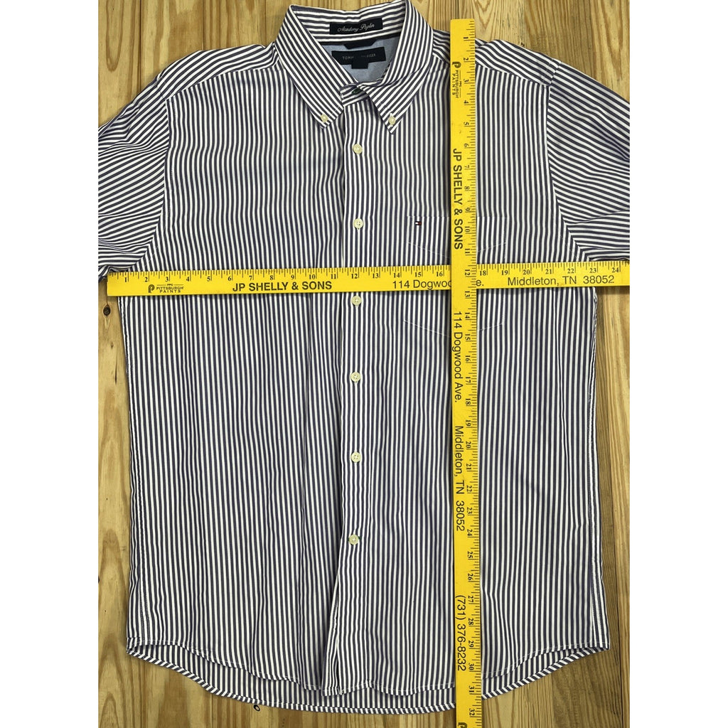 Tommy Hilfiger Academy Poplin Mens Long Sleeve Purple Striped Shirt Large