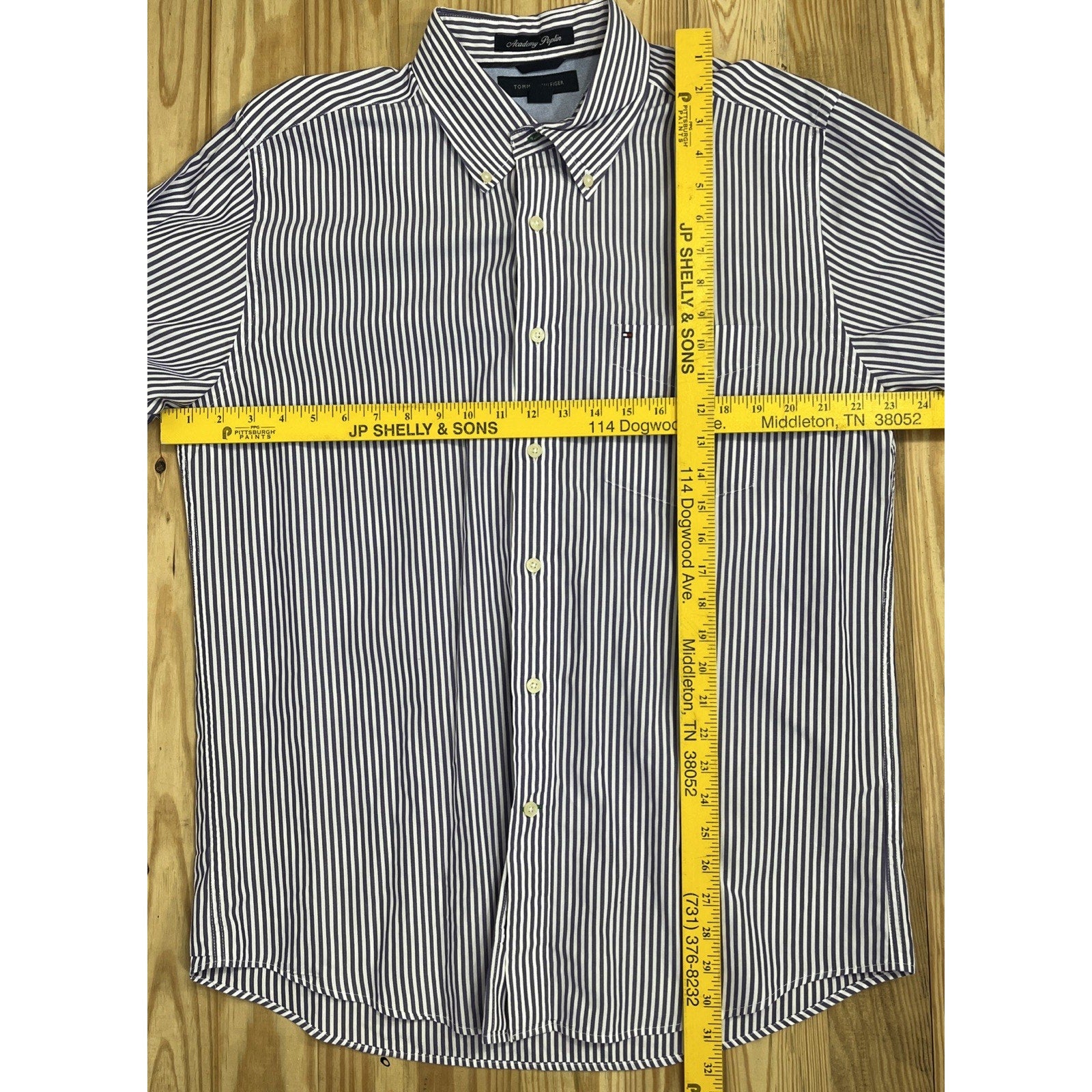 Tommy Hilfiger Academy Poplin Mens Long Sleeve Purple Striped Shirt Large