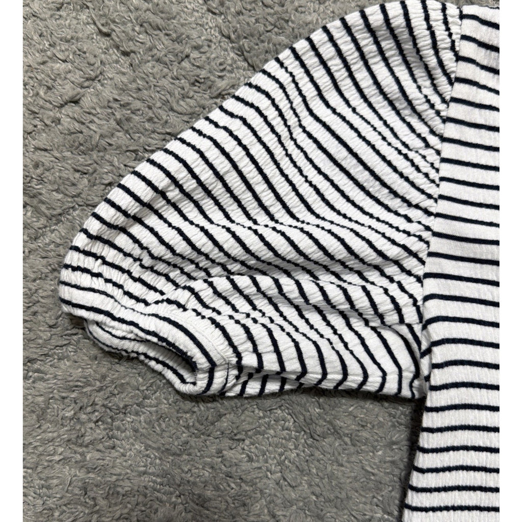 LOFT Womens Small Navy Blue White Striped Short Sleeve Stretch Knit Top