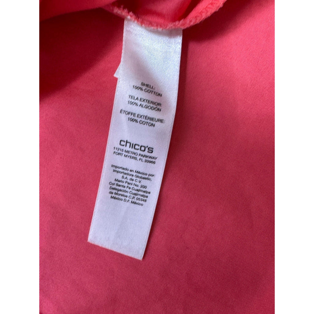 Chicos Wrinkle Resistant Button Up Shirt Size 3 US XL Coral Pink Long Sleeve