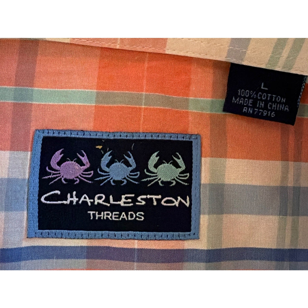 Charleston Threads Shirt Men's L Checked 100% Cotton Button-Up Beach Casual
