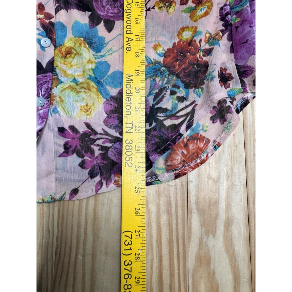 Living Doll Floral Flower Long Sleeve Button Up Shirt Top Adult Women's M Medium