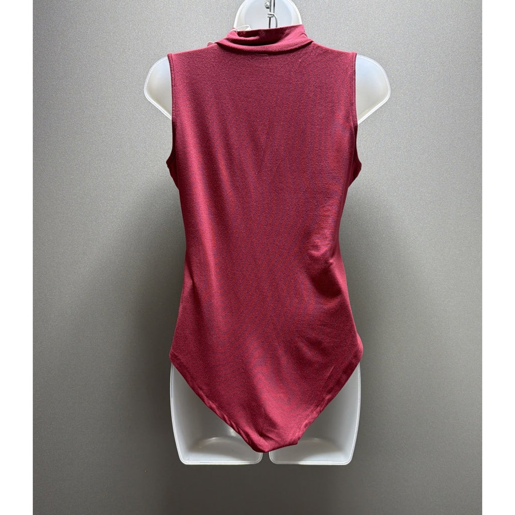LAOLASI Mock Neck Bodysuit Womens L Fuchsia Sleeveless Snap Closure Stretch NWT