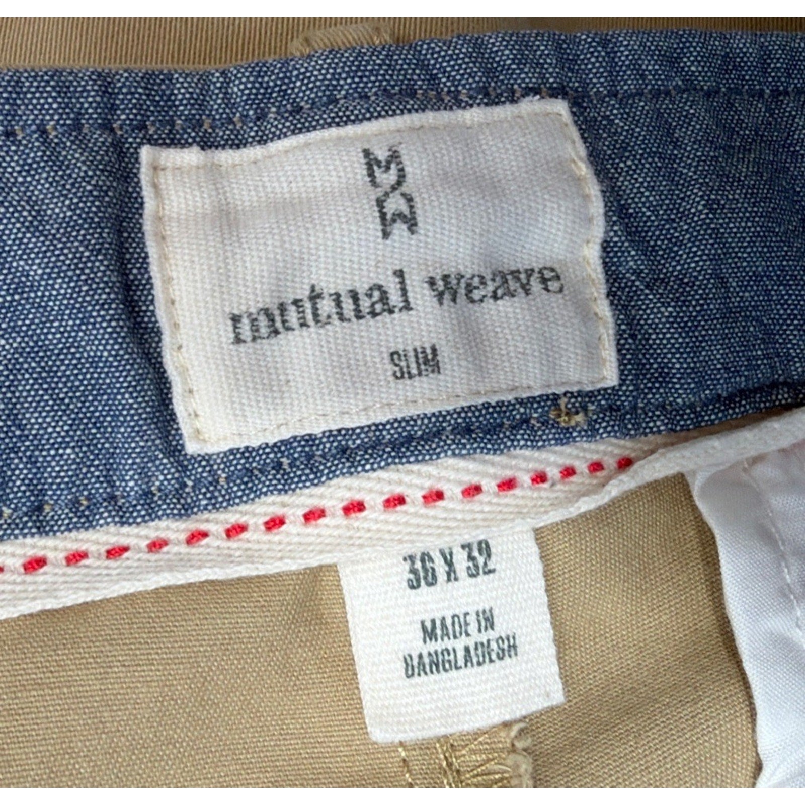 Mutual Weave The Officer Slim Chino Pants, Men's Size 36x32 Khaki NEW