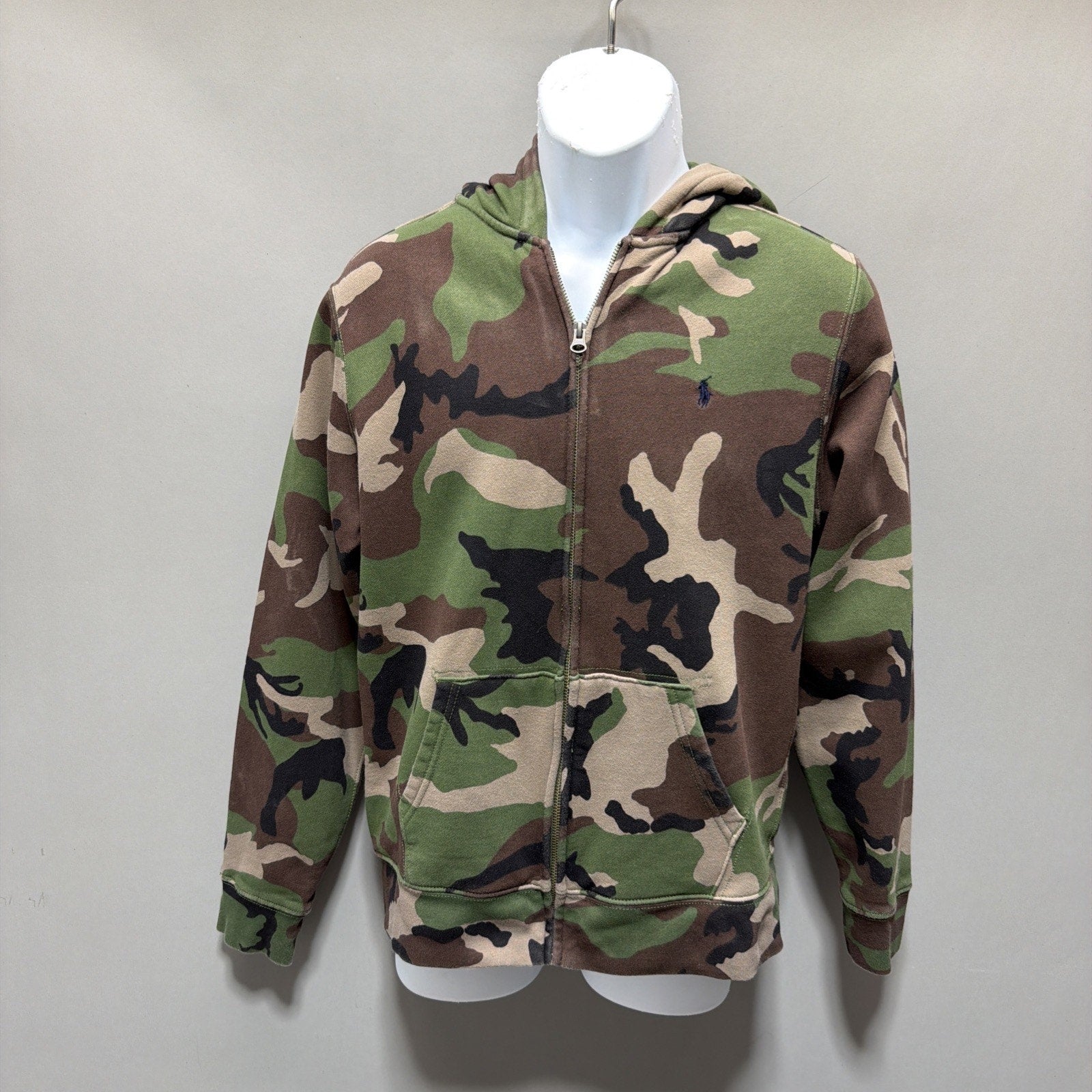 Polo Ralph Lauren Hoodie Fleece Sweatshirt Teen XL 18-20 Green Camo Full Zip
