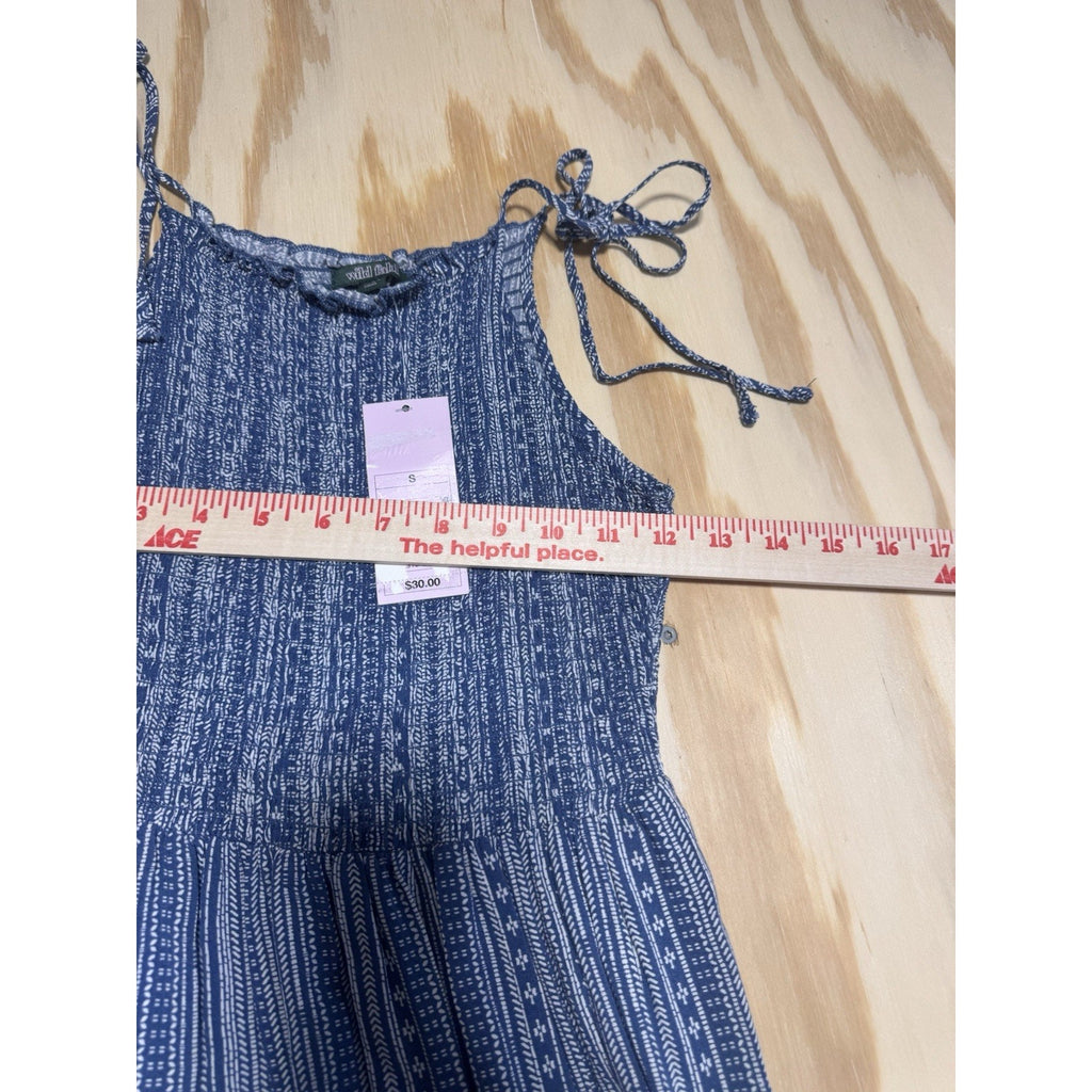 Wild Fable Blue White Tiered Maxi Dress Women Small Smocked Tie Strap Boho NWT