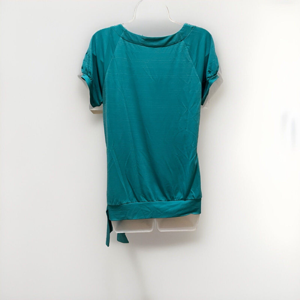 Apt 9 Green Short Sleeve Blouse Scoop Neck Bow Hem Women's Size Medium