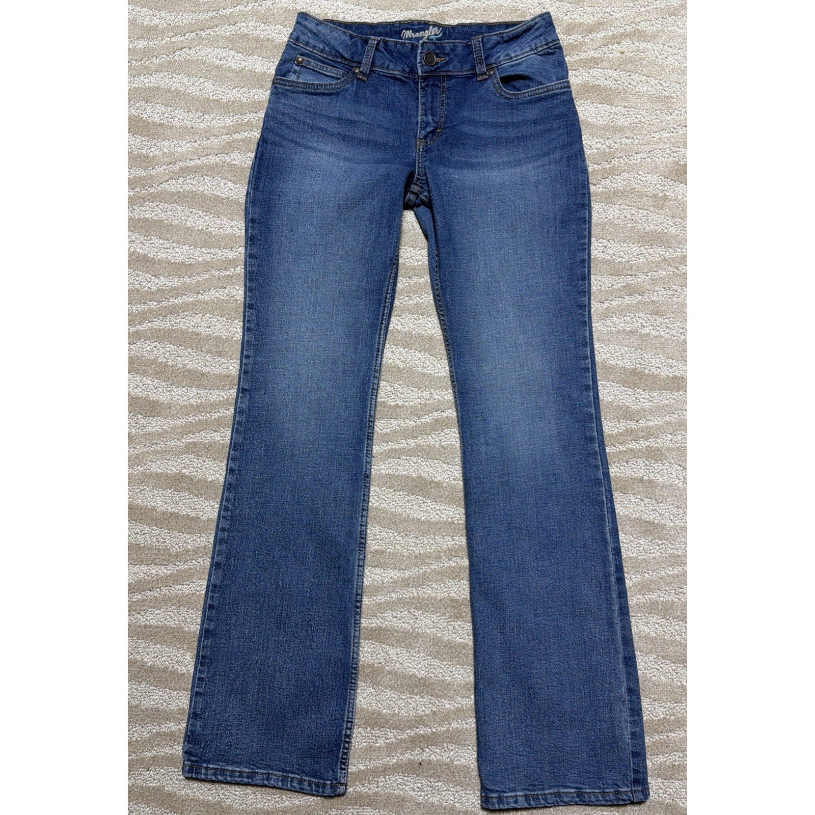 WRANGLER 30X34 Bootcut Jeans Thick Stitch Teal Medium Wash Cowgirl