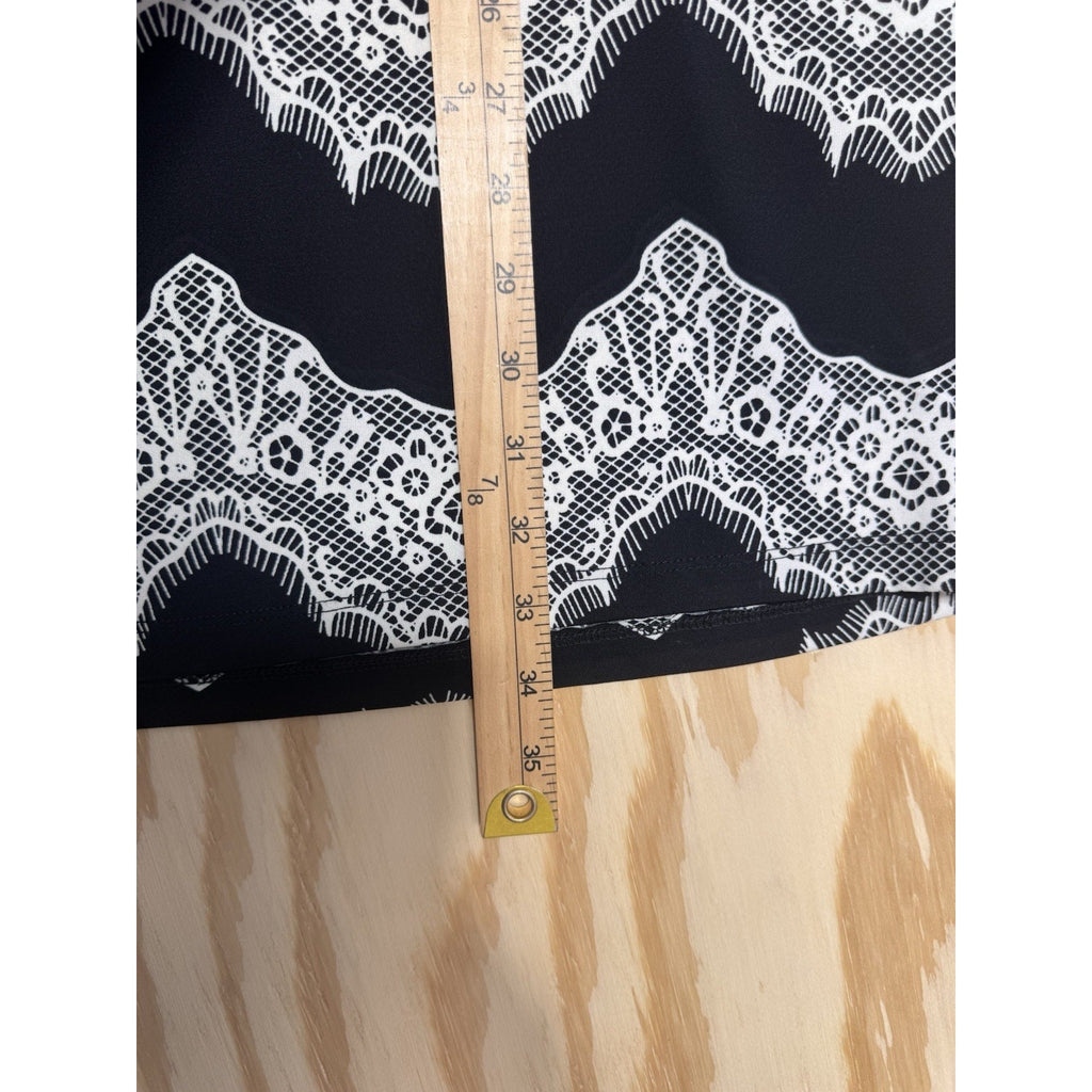 HAANI Petite PM Black White Lace Print Shift Dress Beaded Neck Sleeveless NWT