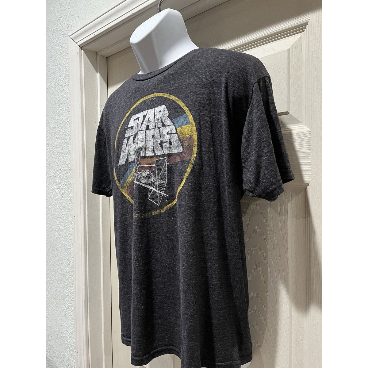Star Wars Classic Logo Tie Fighter Gray T- Shirt Unisex Size Large