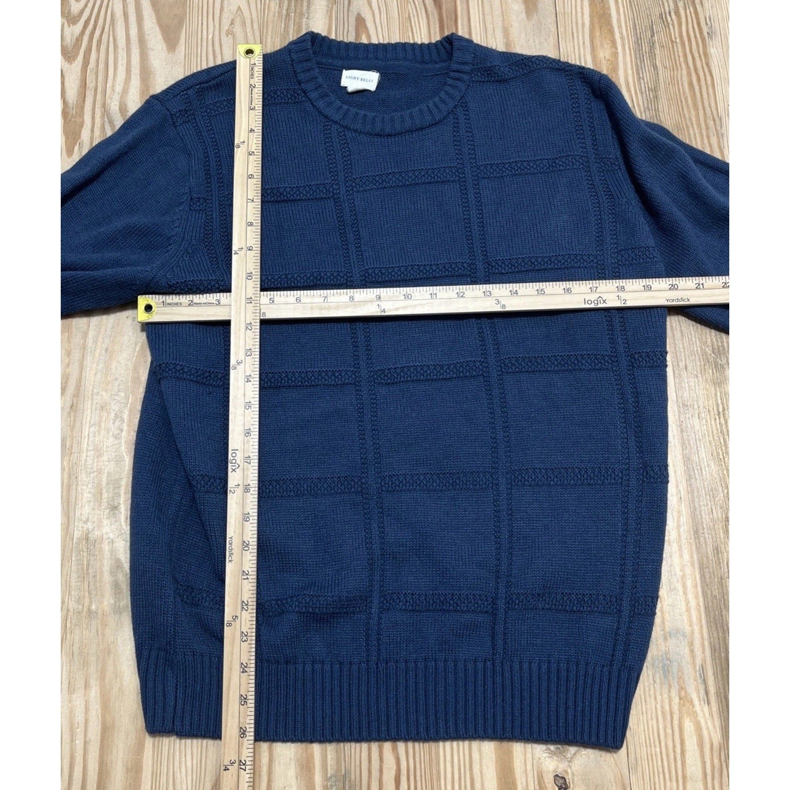 Mens Eight Bells Pullover Knit Sweater Navy Blue Long Sleeve Cotton Medium