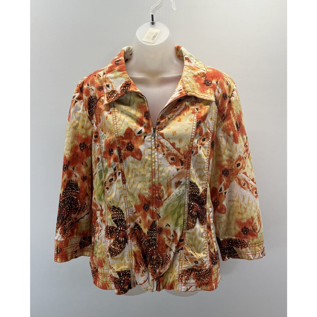 Chicos Jacket Size 3 Womens Size XL Long Sleeve Yellow Orange Zip Cotton Stretch