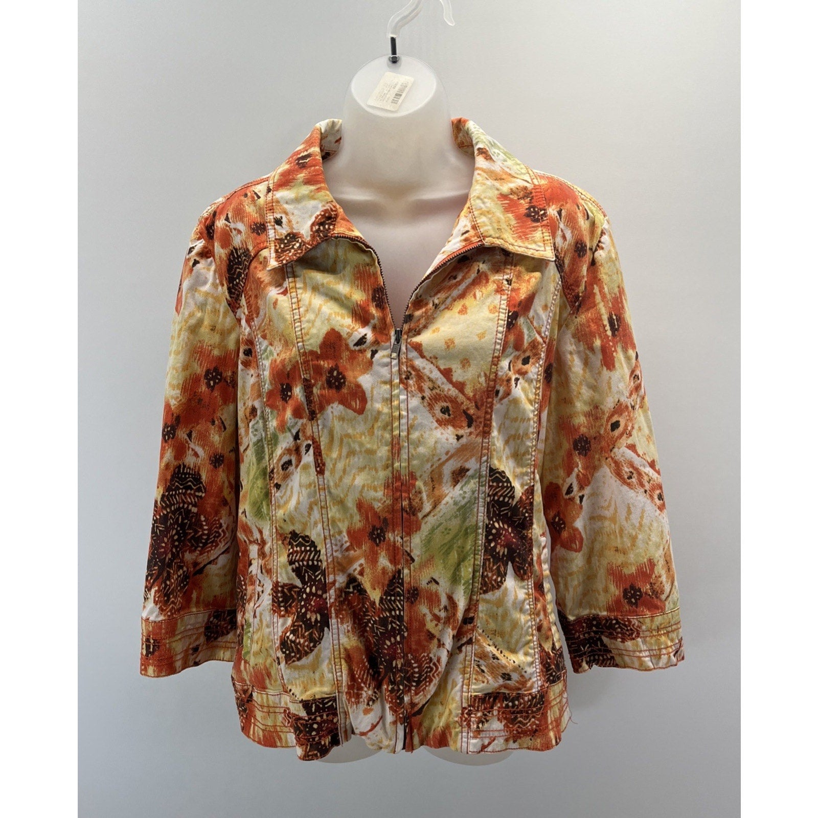Chicos Jacket Size 3 Womens Size XL Long Sleeve Yellow Orange Zip Cotton Stretch