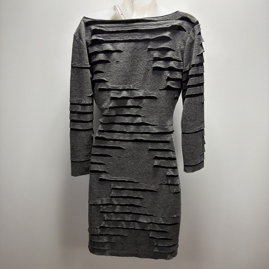 Sophie Max Studio M Gray Distressed Tier Stretch Jersey Sheath Dress $118 NWT