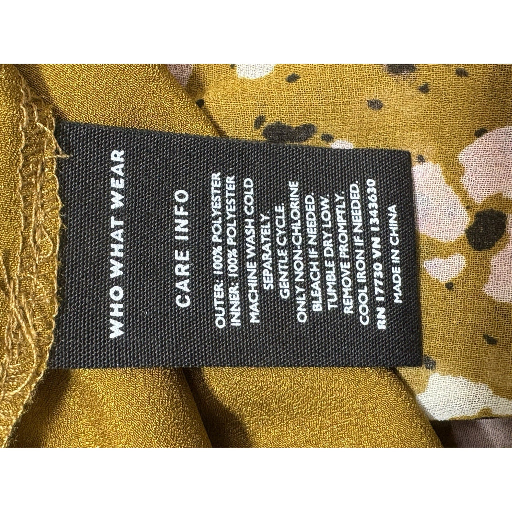 NWT Who What Wear Dress M Mustard Floral Ruffle Long Sleeve Tie Waist Boho Mini