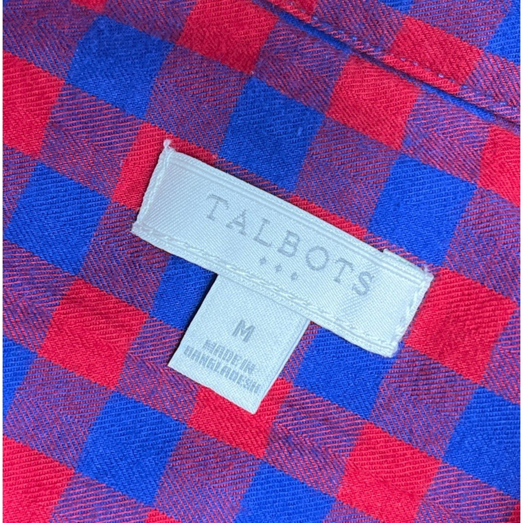 Talbots Red Blue Plaid Button Front Shirt Size M Long Sleeve Flannel