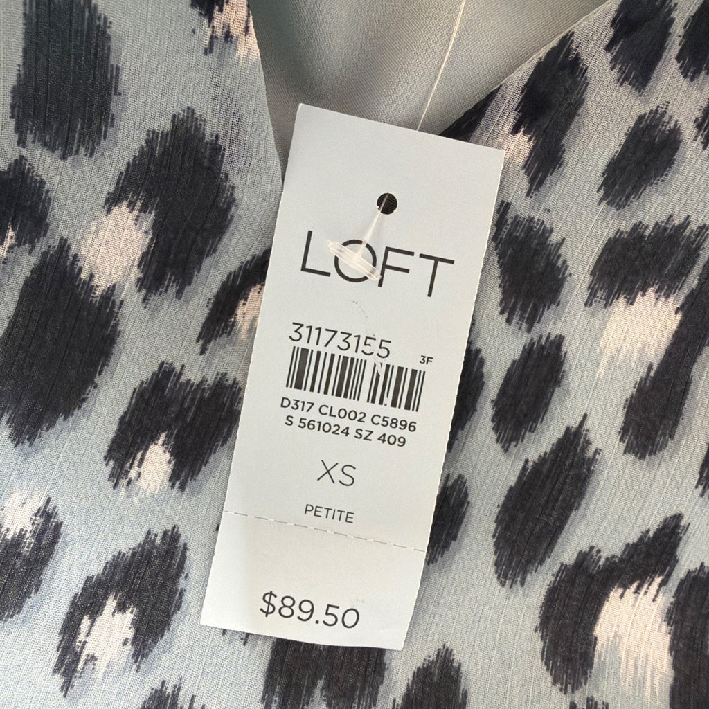 Loft Blue Leopard Print Puff Sleeve Mini Dress Size Petite XS Babydoll NWT