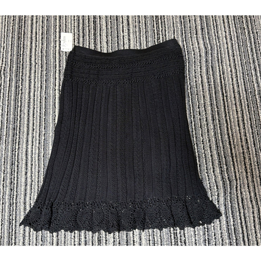 Cynthia Cynthia Steffe Skirt Womens XS Black Crochet Knit Scalloped Hem NWT