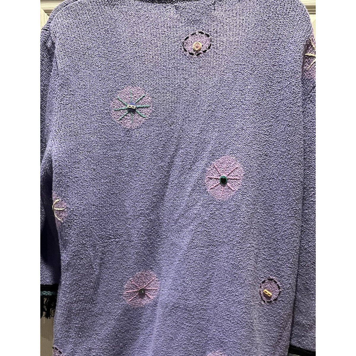 Ann Trinity Women's Embroidery Beaded Cardigan Sweater XL Purple Blue Floral