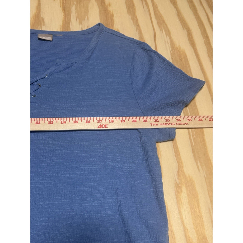 Chico's Blue Short Sleeve Pullover Knit Front Tied Women’s 2 (no tag) Measures L