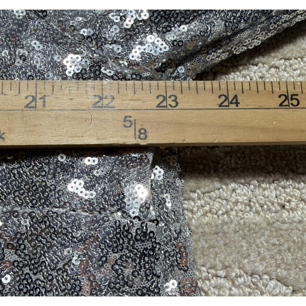 Crown & Ivy Silver Sequin Blouse 1X Lined Stretch Top Balloon Sleeve Sparkle NWT