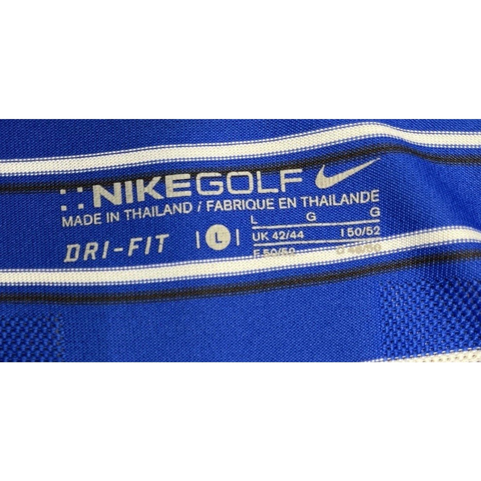 NIKE GOLF Mens Large S/S Dri Fit Golf Polo Shirt Slate Blue Gray White Striped