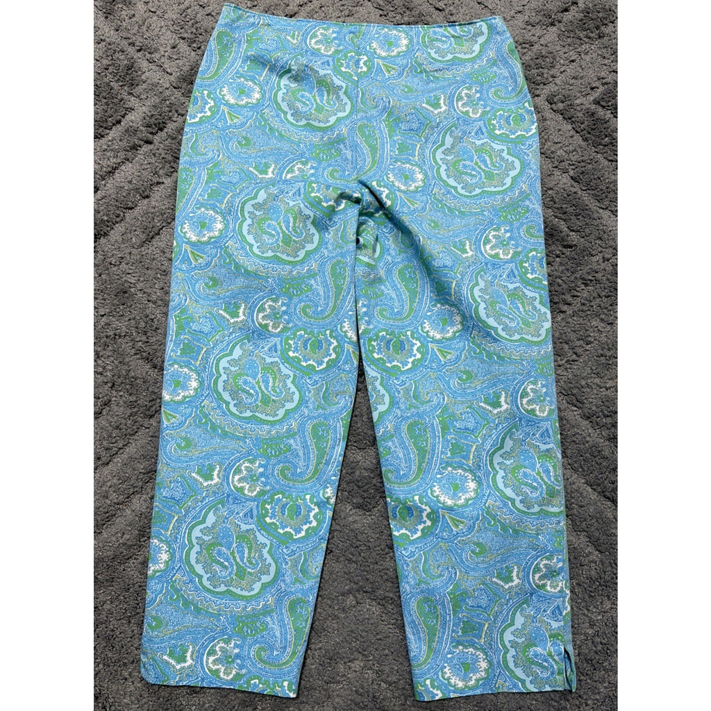 Talbots Ladies Classic Side Zip Blue Paisley Crop Pants Size 6