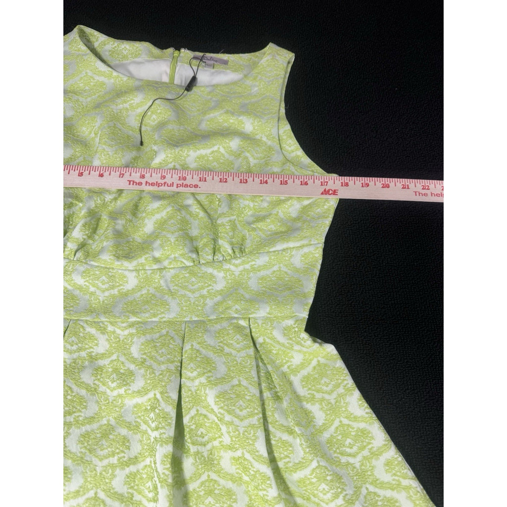 Patricia Delicato Lime Green White Jacquard Fit & Flare Dress Womens Large