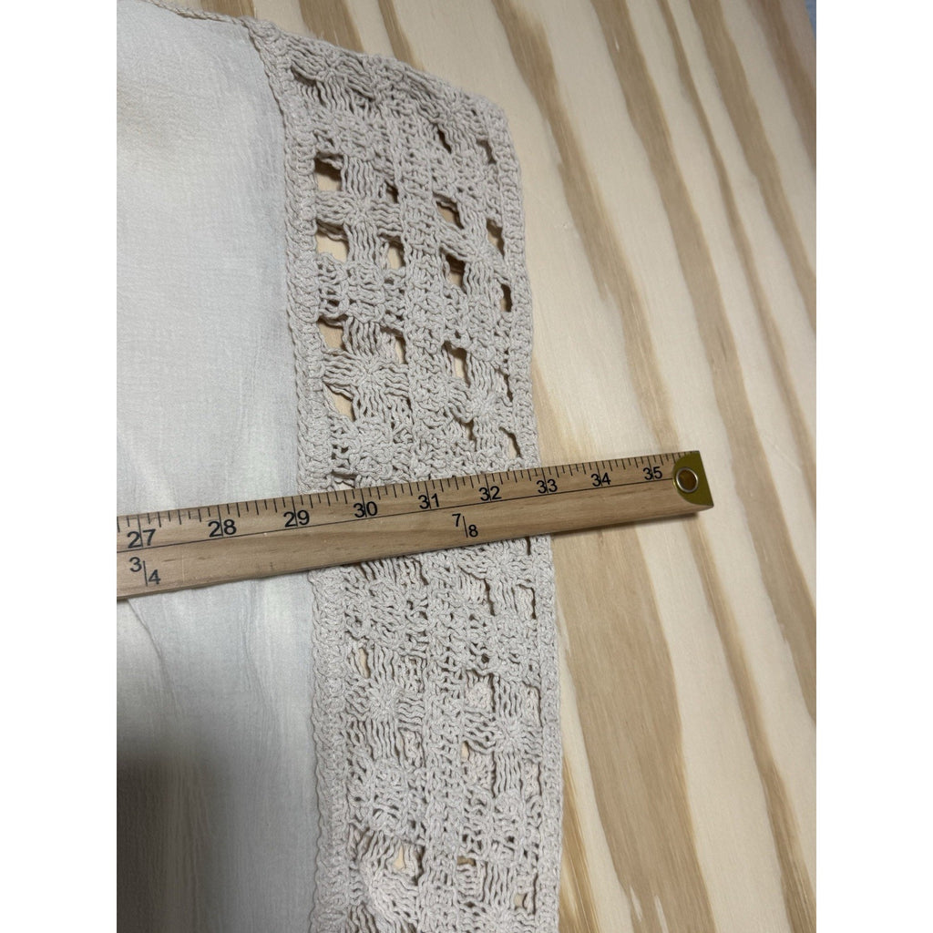 Krazy Kat Lace Kimono Cardigan XXL Beige Boho Open Front Crochet Trim Light New