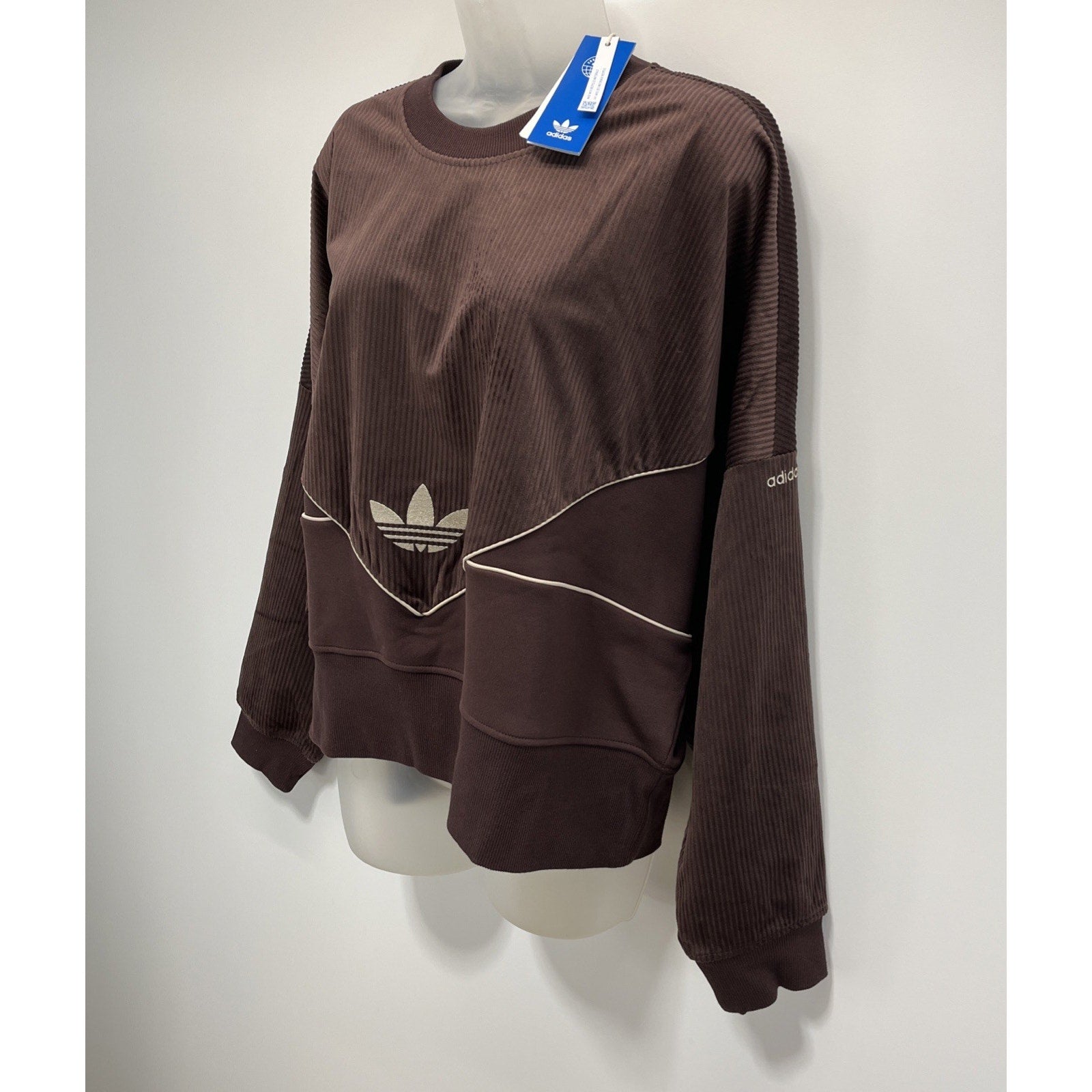 NWT Women’s Adidas BF Corduroy Mixed Material Crop Oversized Sweatshirt Size XL