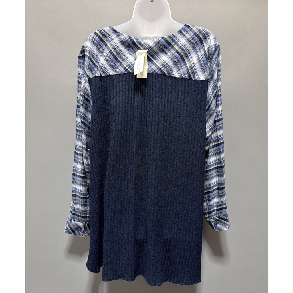 Christopher & Banks Womens Tunic Blouse Top Blue Embroidered V Neck Plus 3X NWT