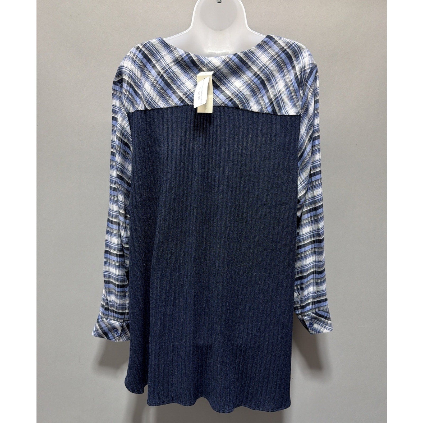 Christopher & Banks Womens Tunic Blouse Top Blue Embroidered V Neck Plus 3X NWT
