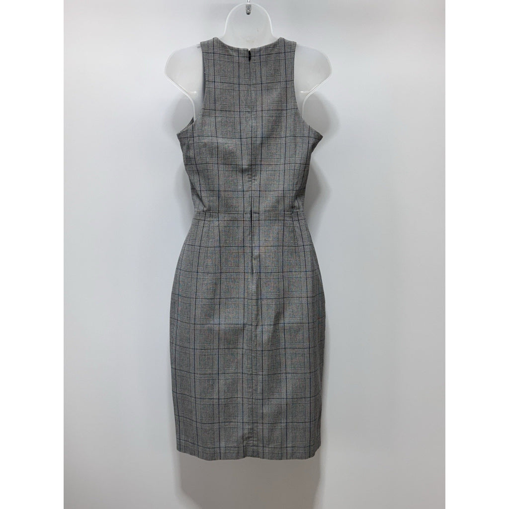 Banana Republic Dress Womens 8T Black White Houndstooth Plaid Sheath Midi Career