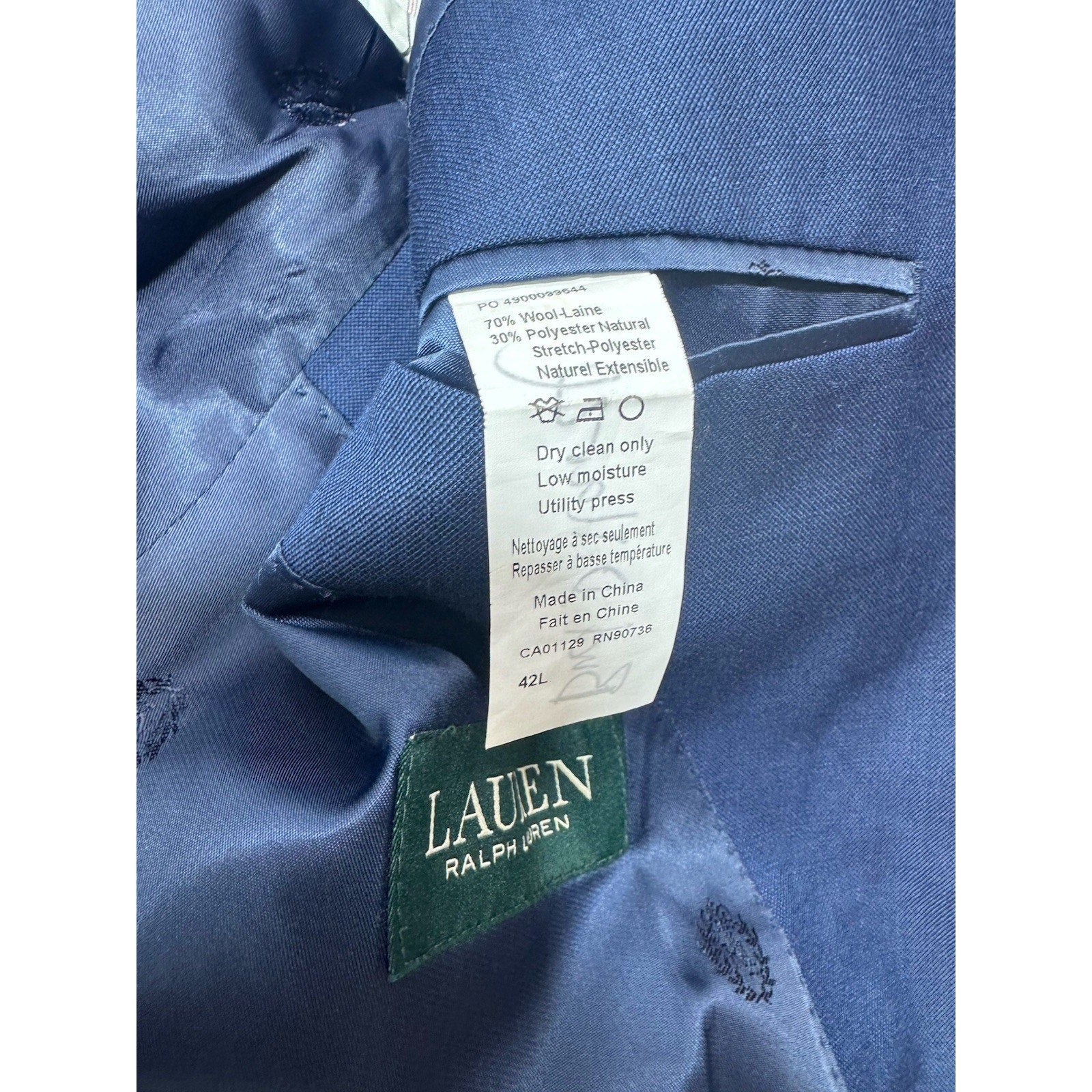 Ralph Lauren Blazer Jacket Navy Blue Men’s 42L The Iconic Wool Blend Suit Coat