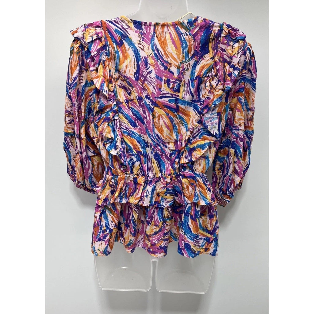 NWT Andthewhy LA Multicolor Half sleeve Multi Color Abstract Artsy Blouse Top