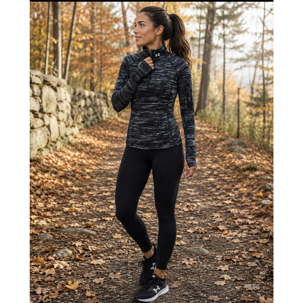 Under Armour ColdGear Women M Fitted 1/4 Zip Pullover Black Gray Space Dye Run