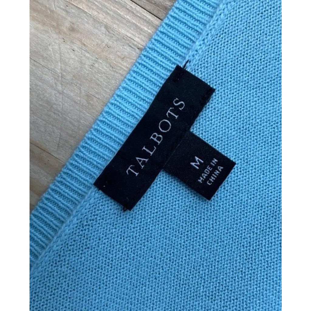 Talbots Sweater Blue Cotton Pearl Buttons Preppy Size Medium