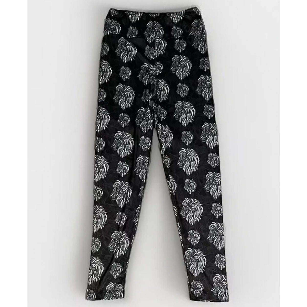 Black Lion Art Deco Print Black White Leggings Size Small 92% Poly 8% Spandex