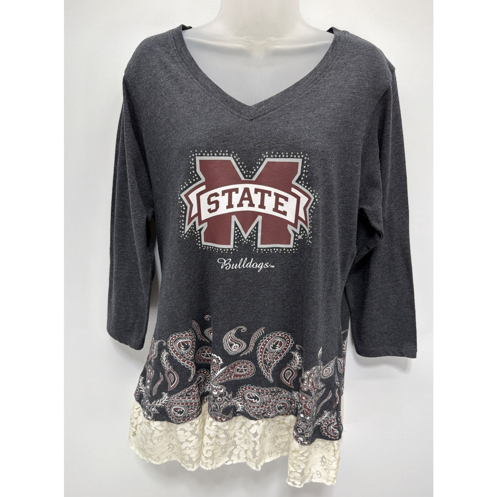 Mississippi State Bulldogs Womens Knights Apparel Lace Hem Embellished Tunic XL