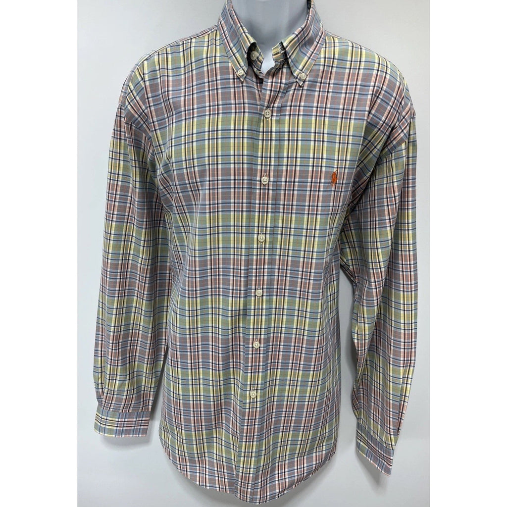 Ralph Lauren Mens Shirt Size Large Blake Long Sleeve Orange Logo Button down