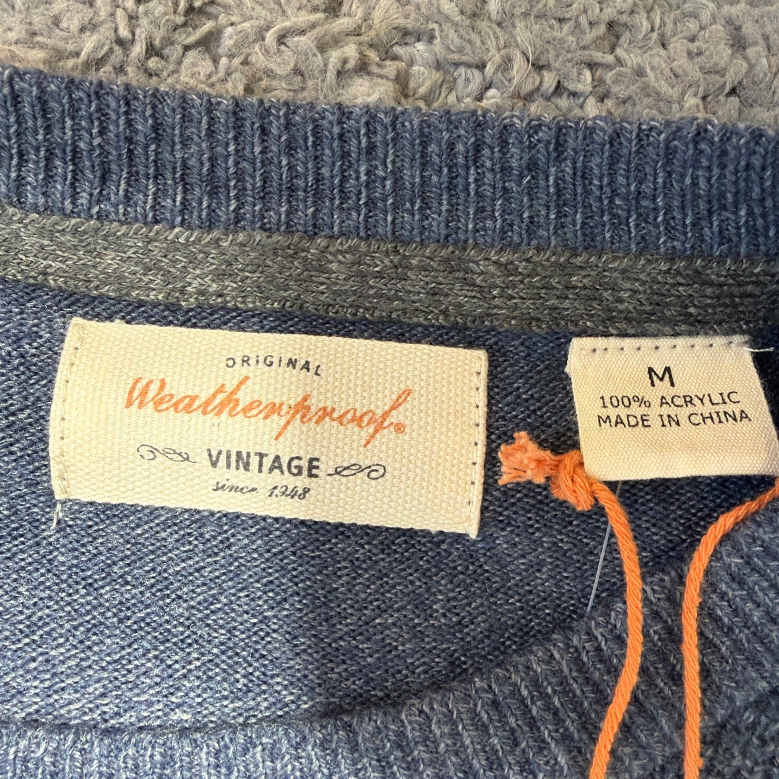 New Weatherproof Men's Medium Denim Blue Waffle Knit Crewneck Sweater