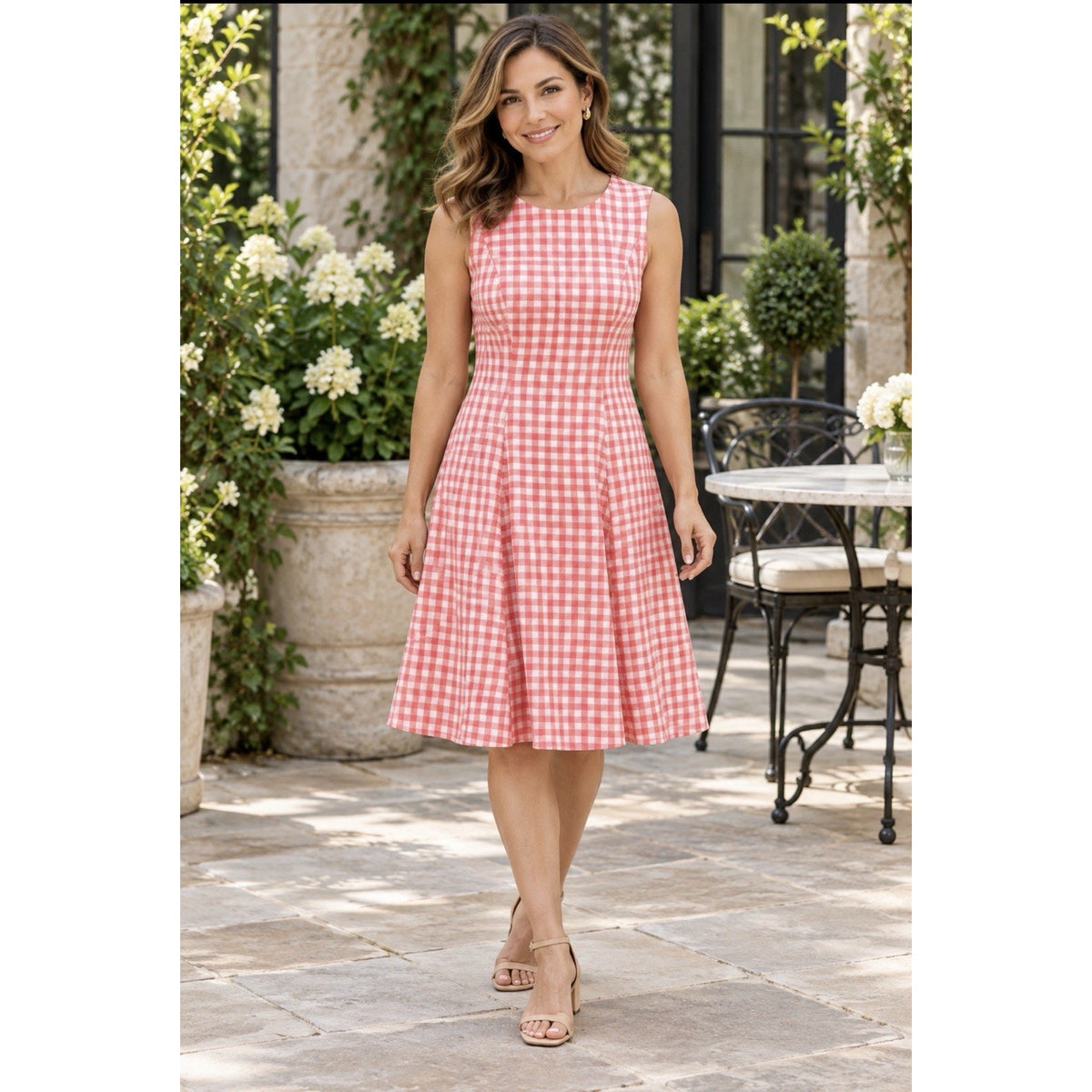 Tommy Hilfiger Dress Womens 6P Petite Pink Gingham Sleeveless Fit Flare NWT