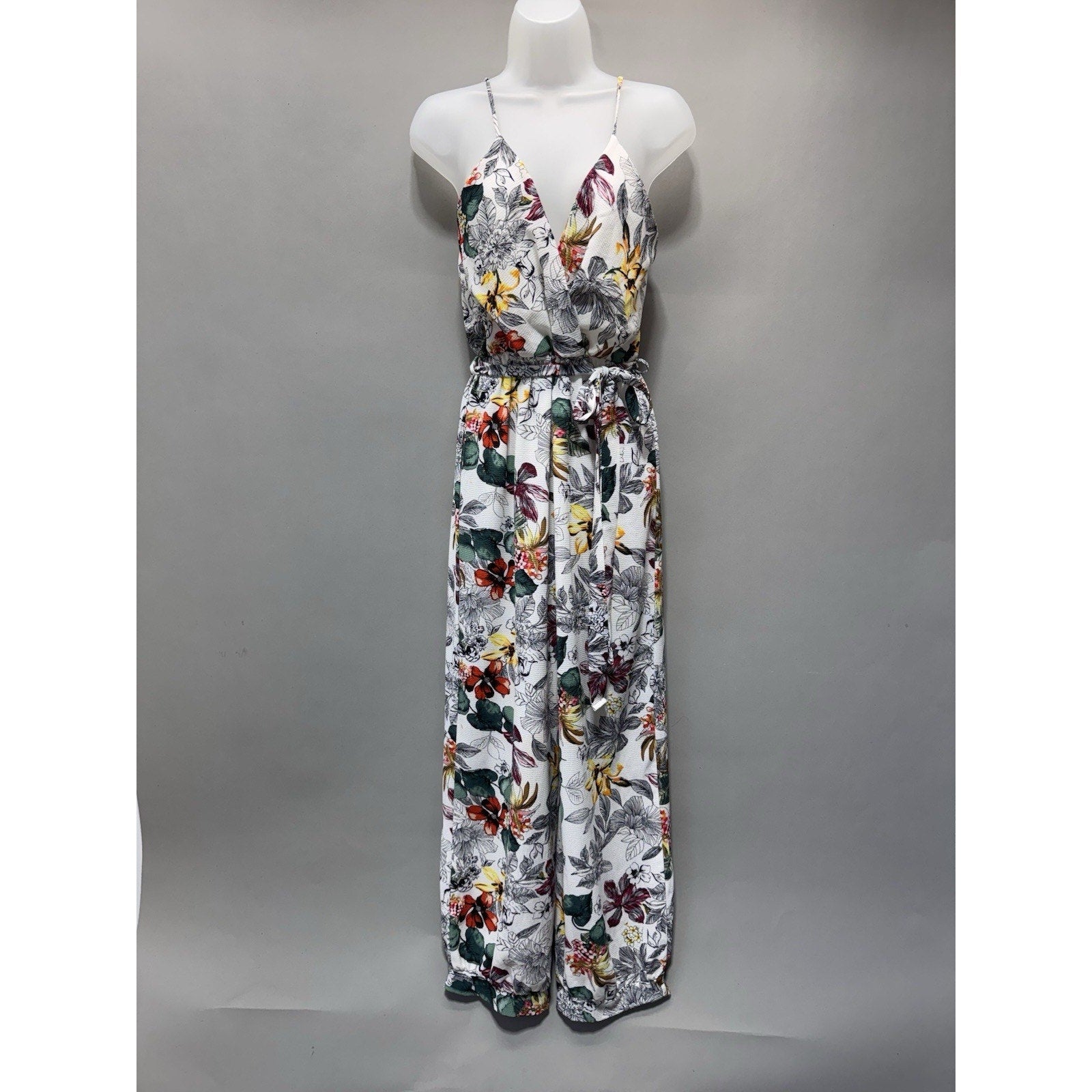 Shop 17 Floral Jumpsuit Women’s Size Large Large Multi-colored Wide Leg Tied