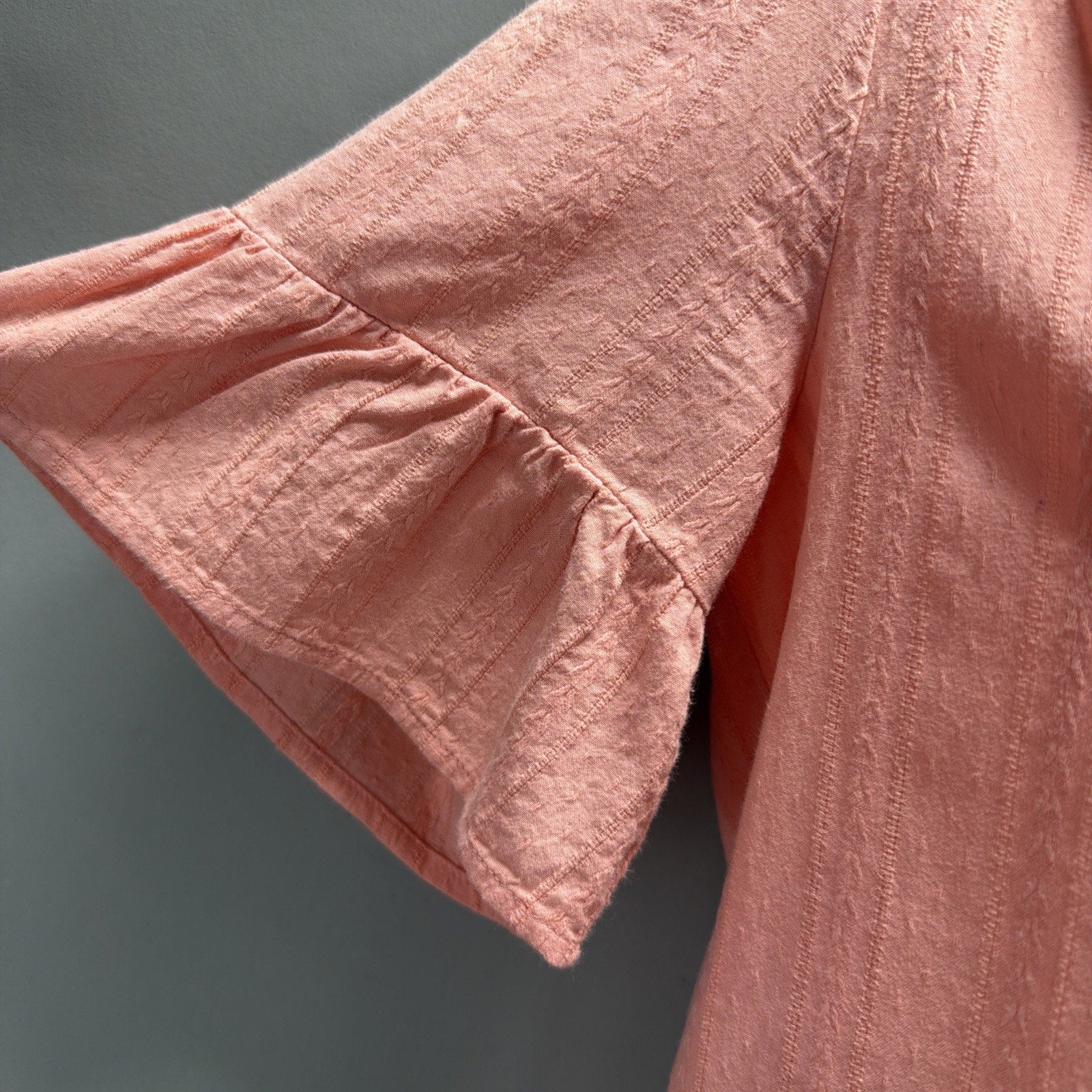 Loft Pink Ruffle Blouse Bell Sleeve V Neck Embroidered Size XS