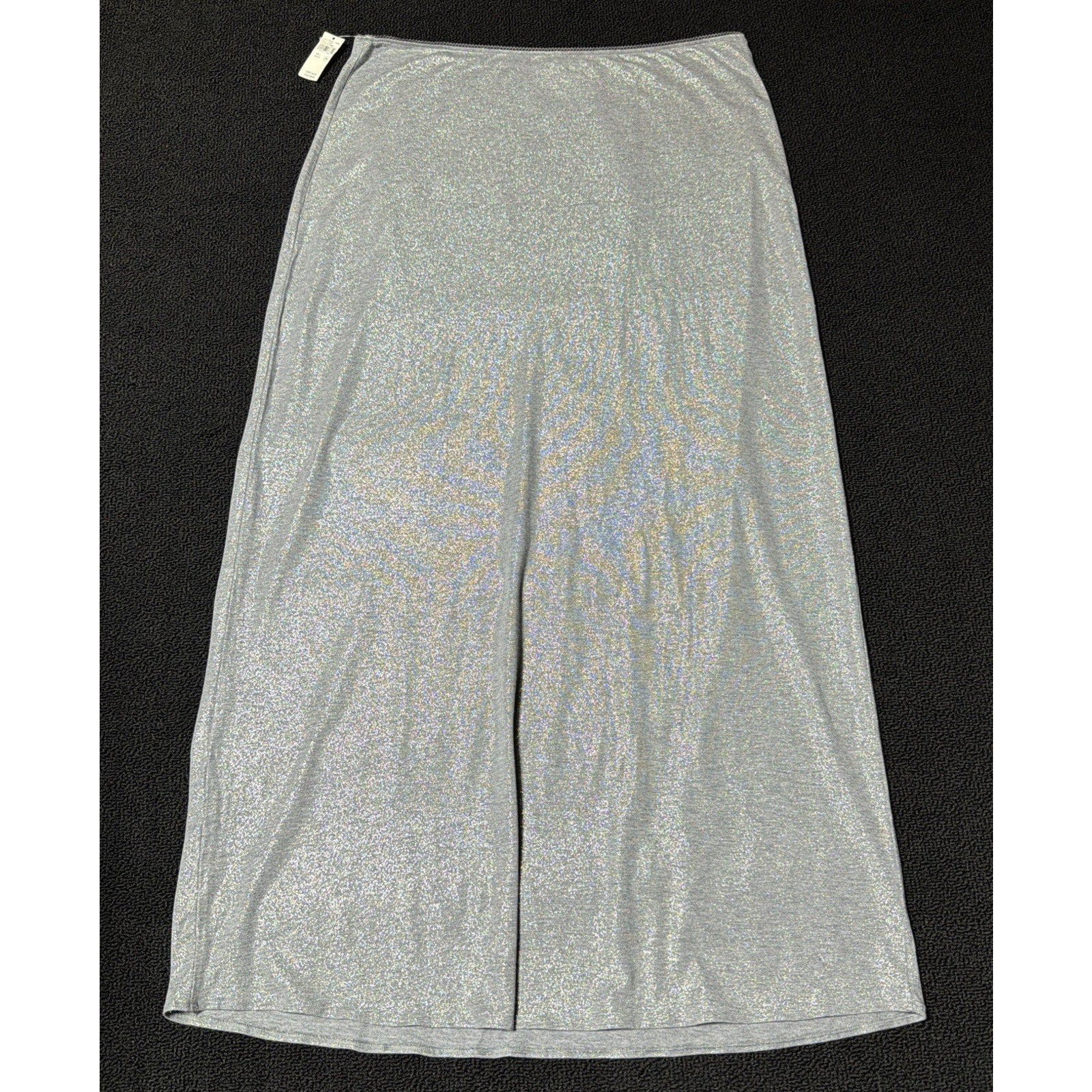 NWT Aerie Womens L Shimmer Maxi Skirt Silver Glitter Ribbon Detail Stretch New