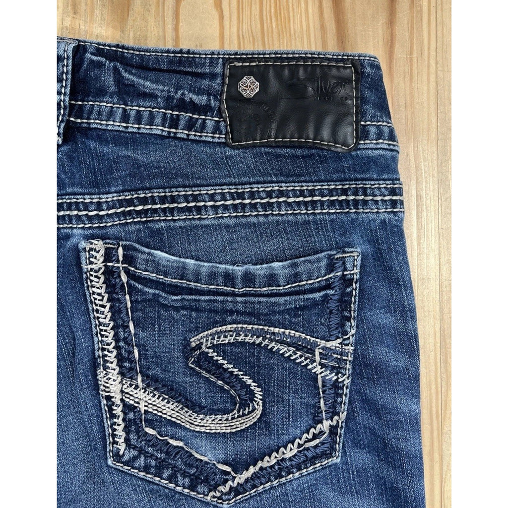 Silver Jeans Women's Mid Capri Jeans Suki Fluid Blue Denim Y2K Size 27 x 22.5