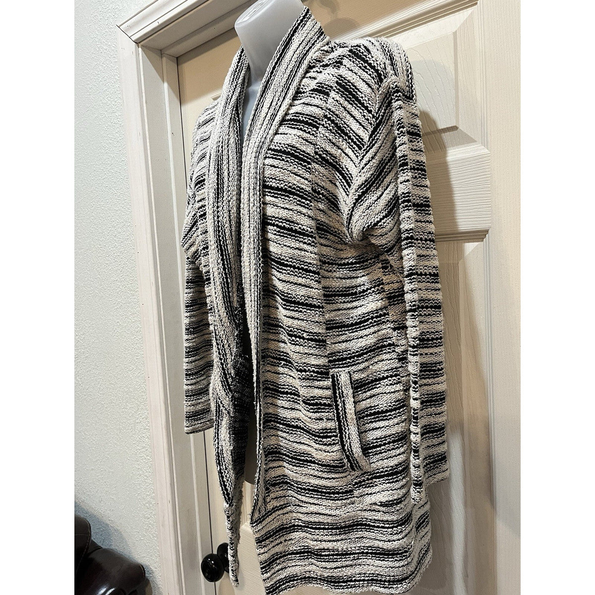 Dolan Open Front Black White Cardigan Sweater Women's Size Small Pockets