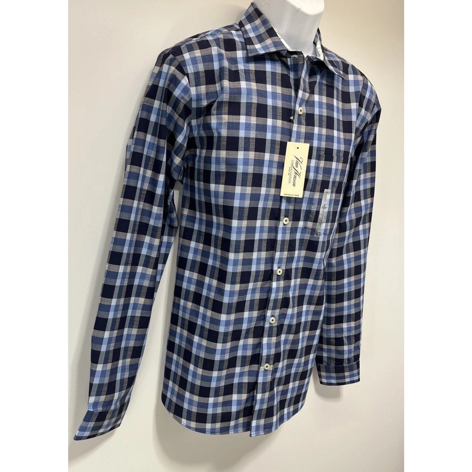 New Van Heusen Men's Slim Fit Dress Shirt Wrinkle Free Long Sleeves Blue M