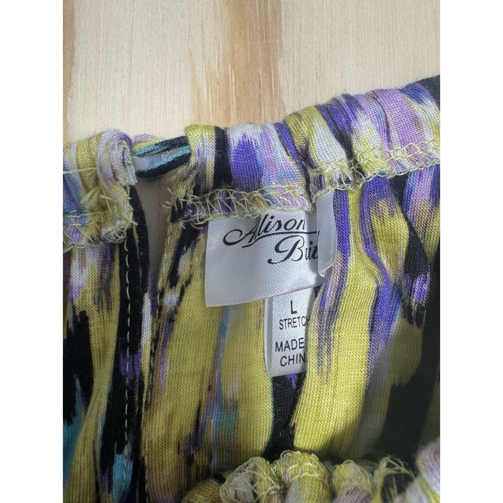 Alison Brittany Maxi Dress Women Large Yellow Purple Abstract Sleeveless Stretch