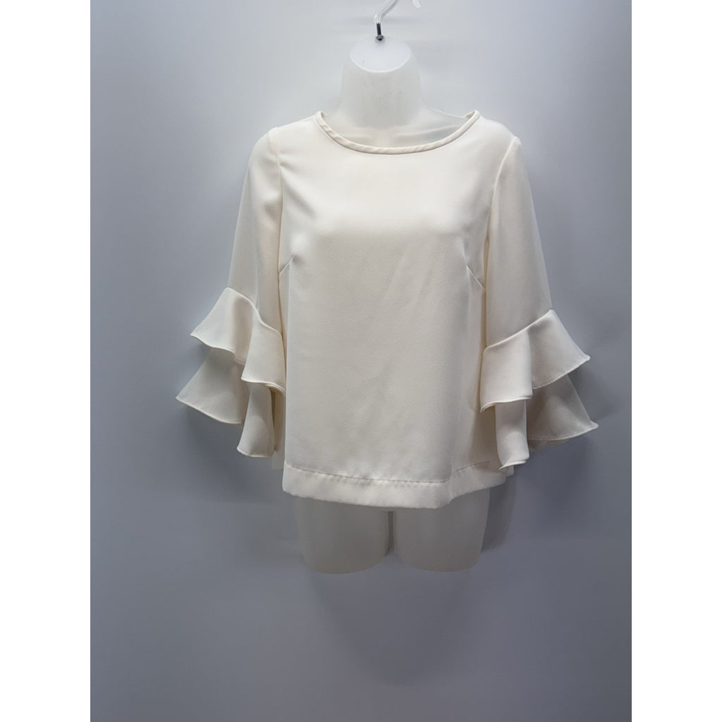 J. CREW Tiered Ivory Bell-Sleeve Top in Drapey Crepe Women’s Size 4P